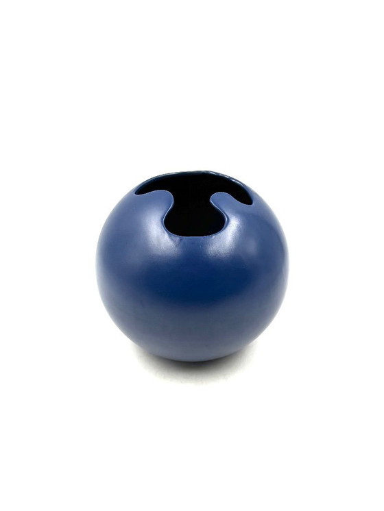 Image 1 of Modern blue spherical ceramic vase, Italy 1970