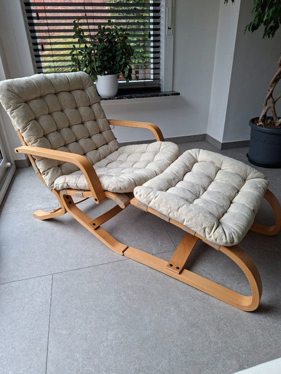 Poltrona lounge scandinava vintage + poggiapiedi anni 60/70 – Divani 2 posti, Textile, Wood (photo 19 of 22)