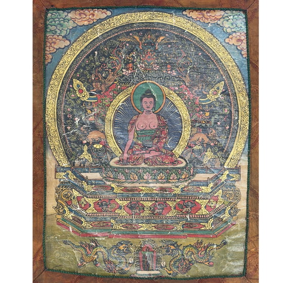 Vintage Shakyamuni Buddha Thangka – Jaren 70 – Schilderijen & Tekeningen, Textile, Canvas (photo 3 of 5)