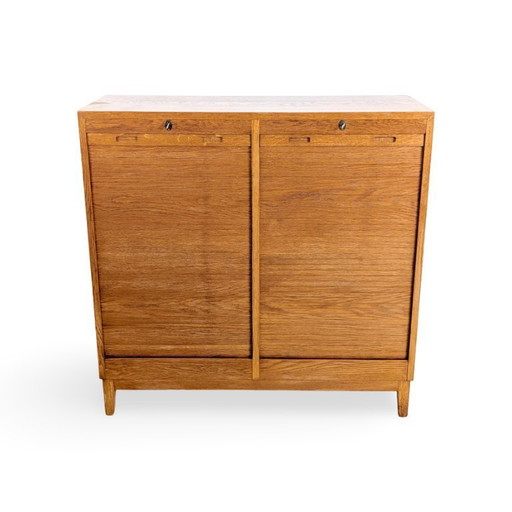 Midcentury Rollladenschrank Kommode Eiche Jalousie Büroschrank