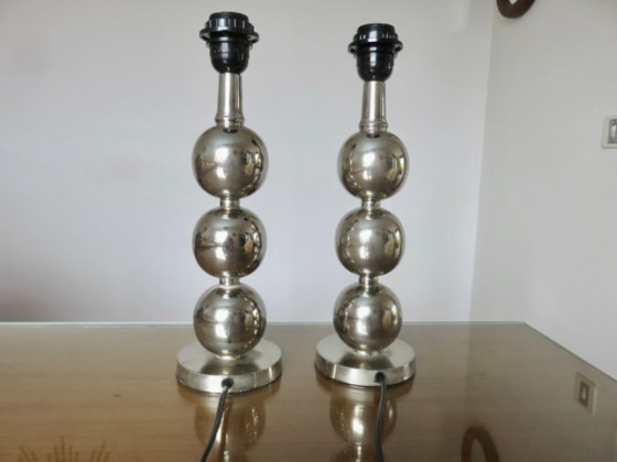 Image 1 of Pair of chrome-plated metal lamps, 1970