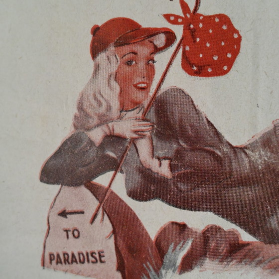 Image 1 of Originele vintage pin-up magazinepagina – "Schokkend" – Authentieke magazine-illustratie – Ingelijst – 21 × 26 cm