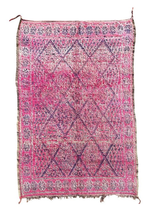 Vintage Moroccan Boujad Wool Rug 220x350 cm- Handwoven Berber Carpet 
