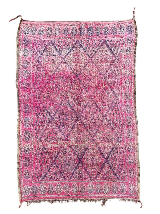 Image 1 of Vintage Marokkaans Boujad wollen tapijt 220x350 cm - Handgeweven Berber tapijt