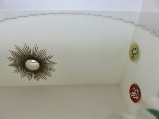 Image 1 of Vintage round, beveled, Art Deco style mirror, freestanding, 1940s-50s
