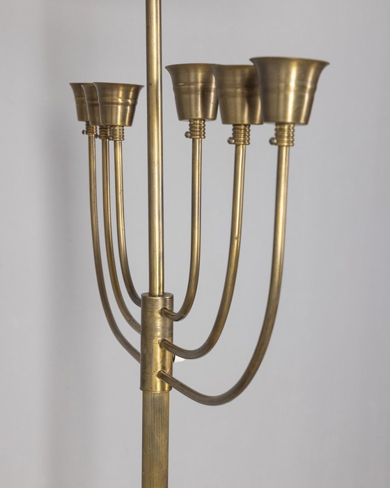 Image 1 of Lampadaire vintage des années 1950 en onyx et laiton doré design italien