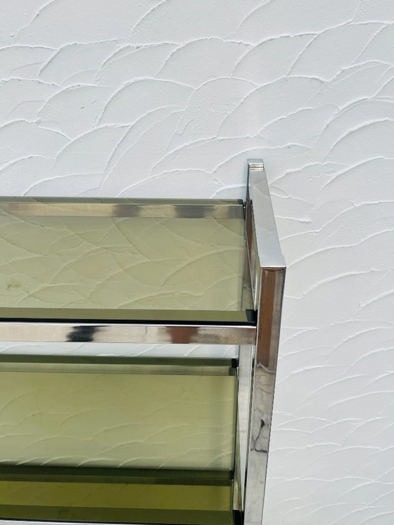 Image 1 of Designplank van chroom en rookglas in Italiaanse stijl uit de jaren 70.