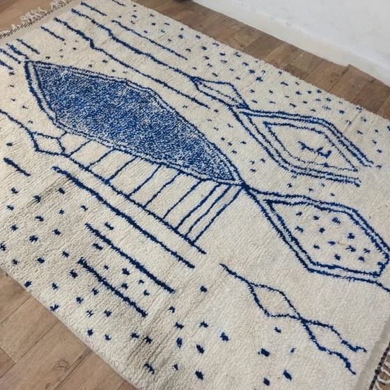 Image 1 of Wol Azilal vloerkleed blauw – handgeweven natuurlijke wol (295×207 cm)