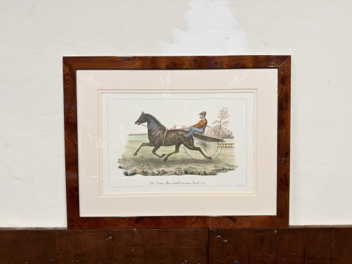 Gravure anglaise classique Cavalier dans un cadre en noyer