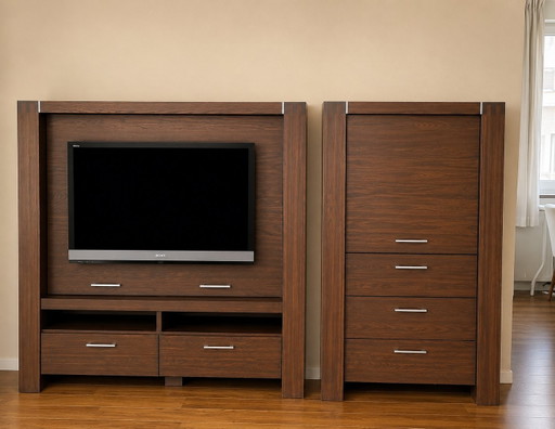 TV-Schrank + 2 Aufbewahrungsschränke, massive Eiche, Modell Cielo