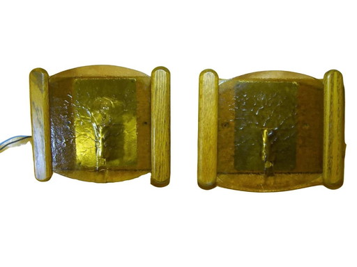 Fischer Sconces, Mid Century Modern, Art Deco, Messing, Holz, Glas, Hyper Vintage, sehr selten