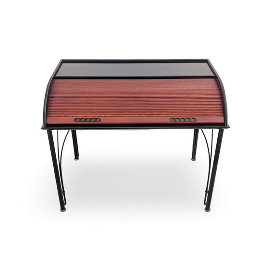 Ligne Roset Vintage Secretary Desk Roll-Top Table 90s, Metal, Black (photo 2 of 8)