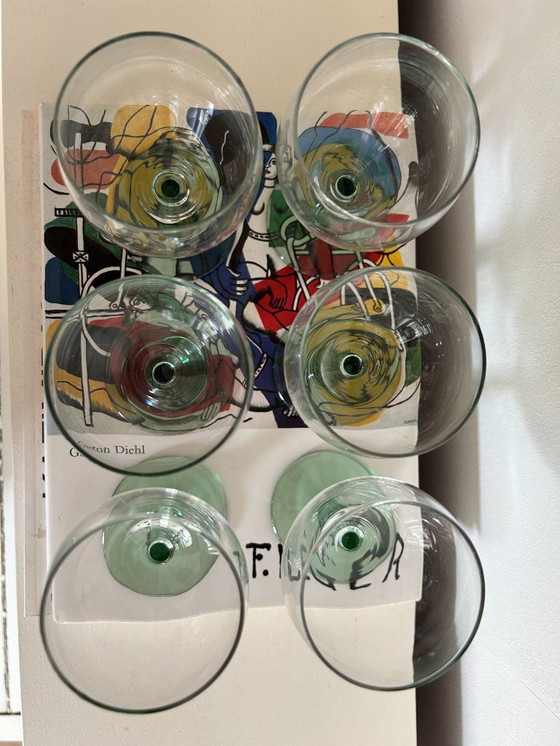 Image 1 of 6 x vintage wine glass with light green stem