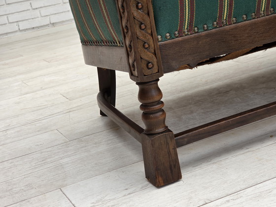 Image 1 of Anni '50, divano danese a 2 posti, lana per mobili verde, legno di quercia.