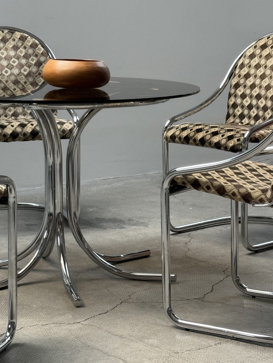 Image 1 of SET OF 5 CHROMED STEELTUBE CANTILEVER CHAIRS IN THE STYLE OF GASTONE RINALDI, ITALY 1970s