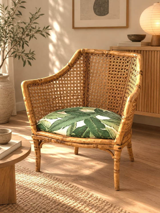 Vintage mid-century Giorgetti rattan chair botanical print – Armchairs, Bamboo (photo 5 of 5)