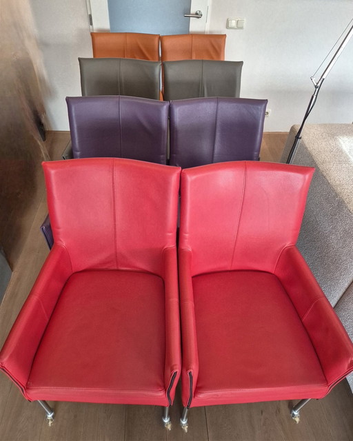 8 chaises de salle à manger en cuir Vitron – 4 coloris – pieds en acier inoxydable avec roulettes