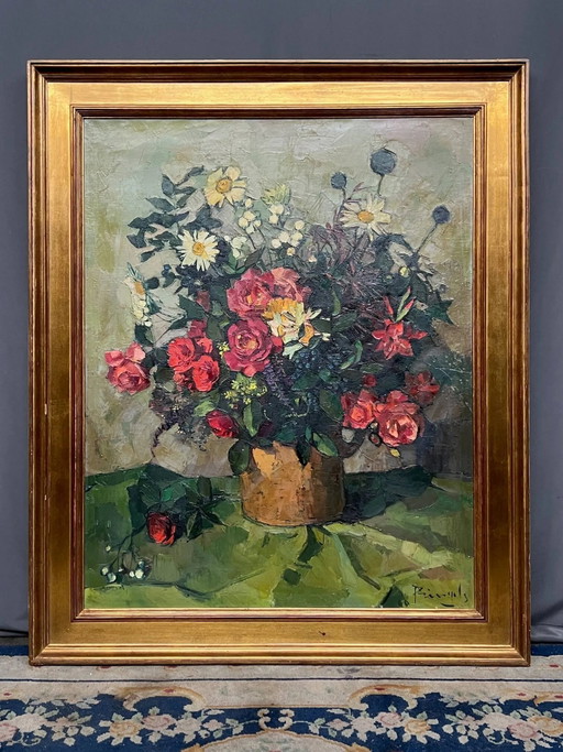 Leo Pringels ( ) "Stilleven met bloemen". – schilderijen tekeningen, Canvas (photo 2 of 8)