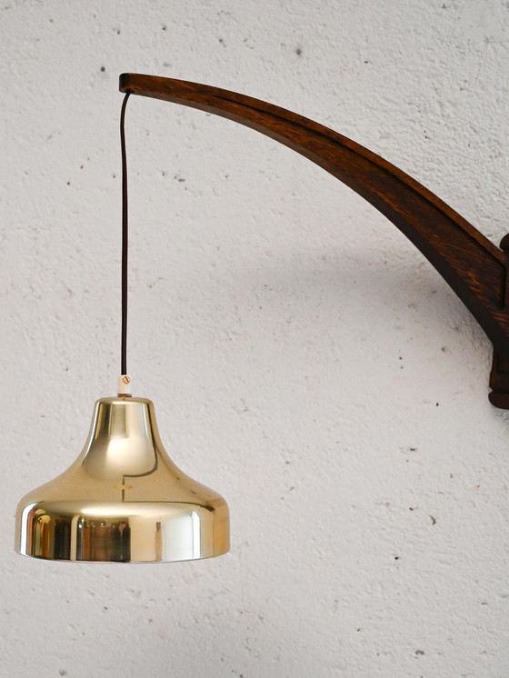 Image 1 of Vintage Scandinavian wall light with brass pendant lampshade