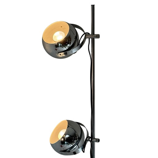 Gepo - Space Age Design / MCM Floor Lamp with Two Shades - Chrome Shades