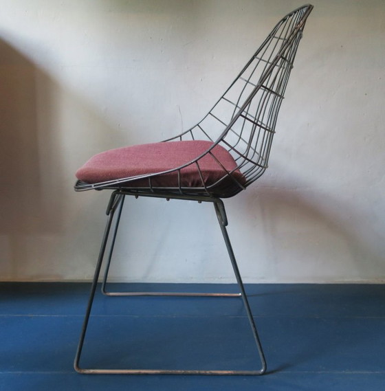 SM05 'Wire Chair' de Cees Braakman pour Pastoe, Pays-Bas, années 1950, Fauteuils d'appoint, Métal, Textile (photo 4 sur 13)
