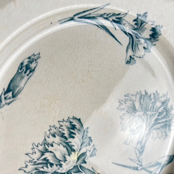 Image 1 of Set of 6 "Carnation" pattern dinner plates, KG Lunéville, ironstone, 19th century