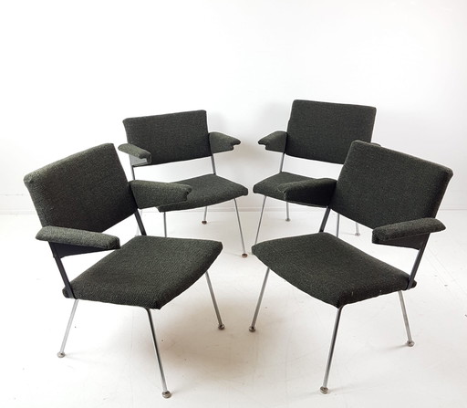 Vintage armchairs Gispen reupholstered plough fabric wool