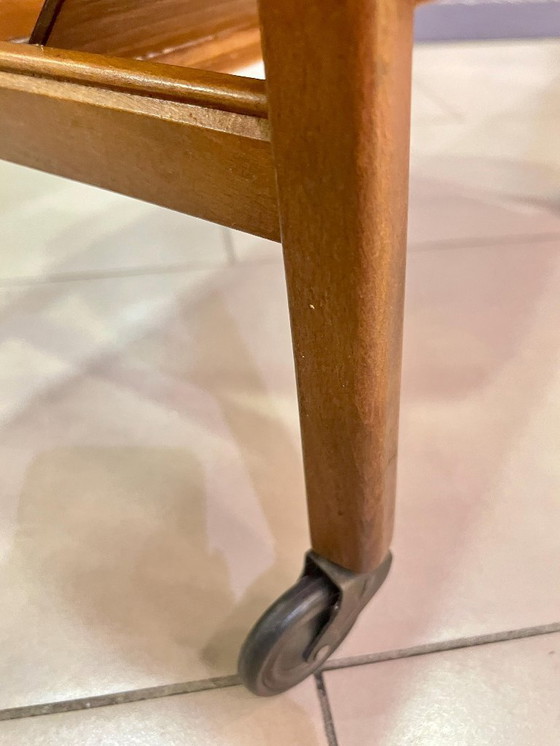 Image 1 of Original 60s serving trolley with newspaper rack and removable Grünstadt fine ceramics tray, Mid - Century classic