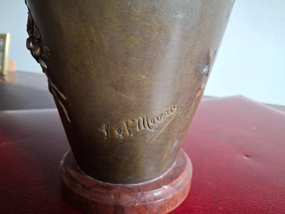 Image 1 of Pair of Art Nouveau spelter vases with triple patina, signed Louis and François Moreau