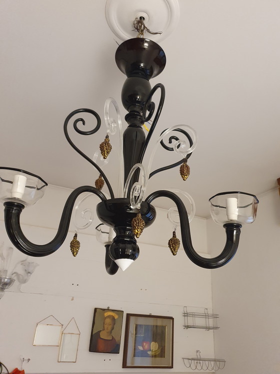 Image 1 of Black Murano glass chandelier