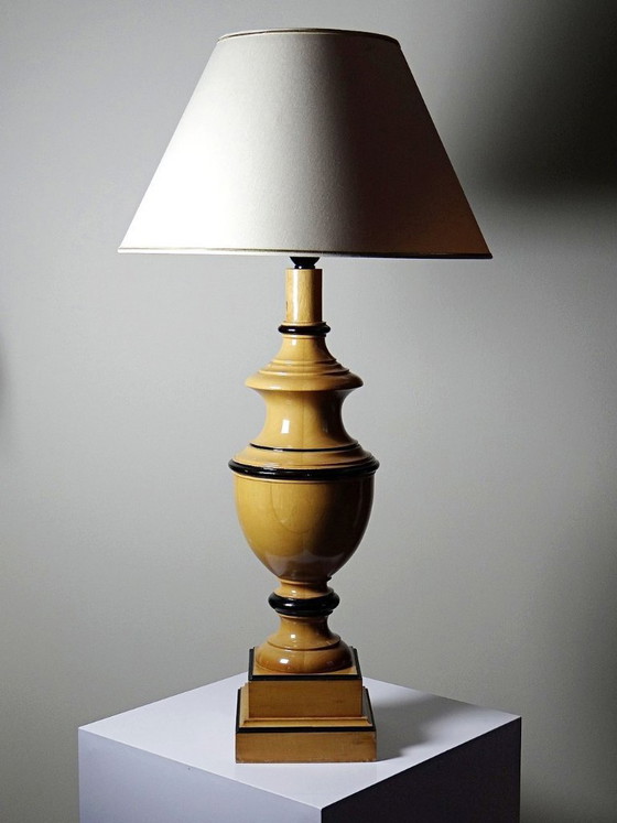 Image 1 of Large Le Dauphin "Verdennes" lamp, turned wood, vintage 1970s