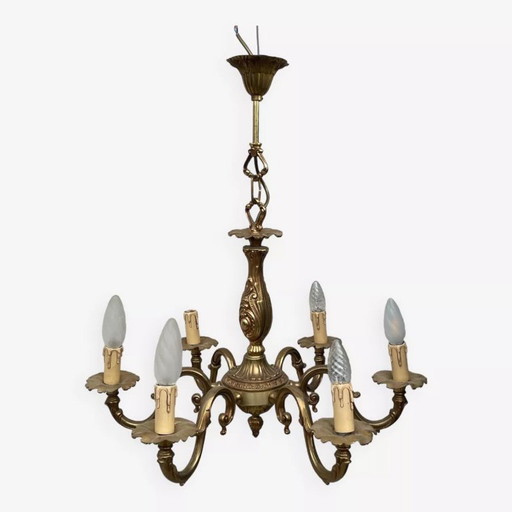 Lampadario in ottone in stile Luigi XV con 6 bracci