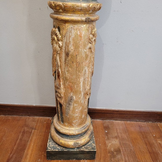 Image 1 of Sculpture, carving "Solomonic Column", carved, gilded and polychromed wood, 18th century – Spain