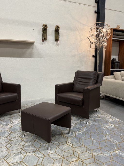 Leolux Paian Armchair with Stool Brown Leather