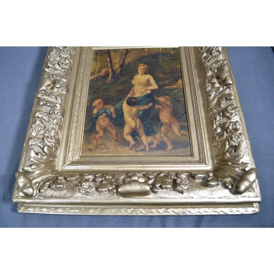 19e-eeuws Frans School Mythologisch Olieverfschilderij, Nimf en Drie Putti – Schilderijen & Tekeningen (photo 12 of 15)