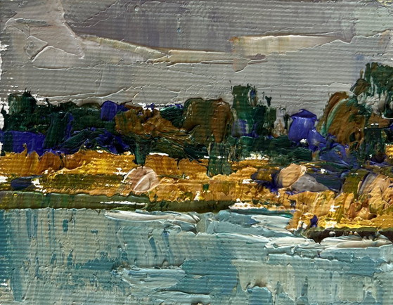 Image 1 of Original Oil Painting Gloomy River Landscape At the watering hole