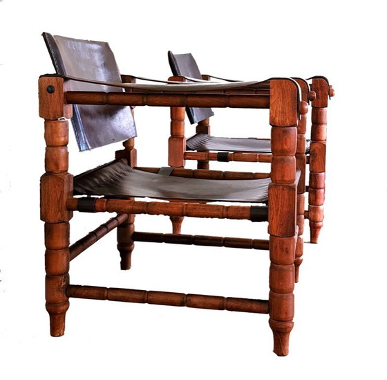 Set di 4 poltrone lounge vintage "Safari". Norik Voskanian. Tabriz. Iran. Legno. Pelle. Stile brutalista. (photo 10 of 10)