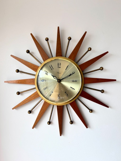 Beautiful Paico starburst or sunburst vintage wall clock 60s