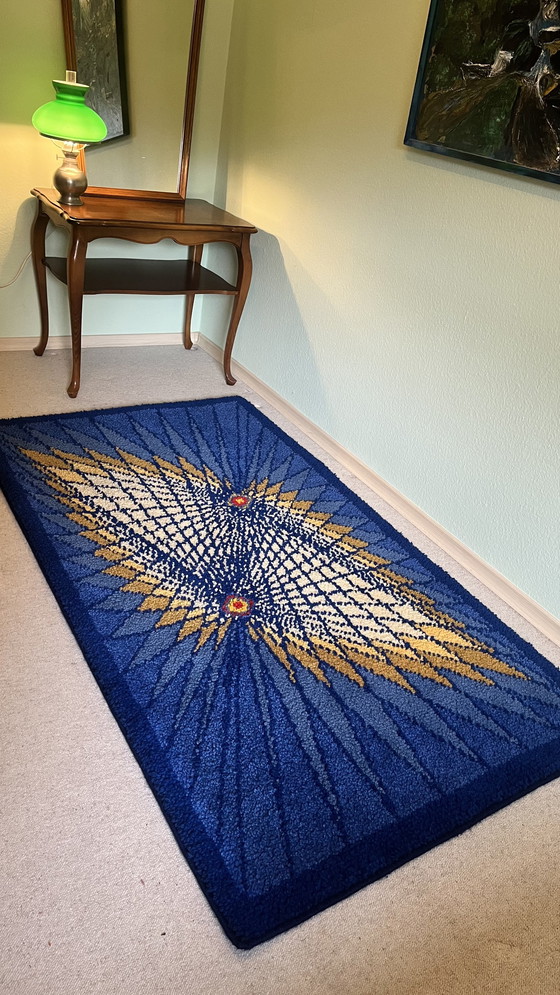 Image 1 of Vintage Scandinavisch Rya-vloerkleed, handgeweven wol, mid-century modern (180x100 cm)