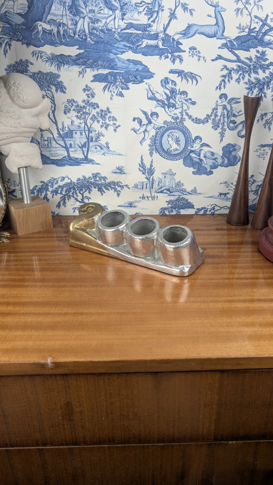 Image 1 of Vintage David Marshall Art 3 Brutalistisch Brons & Aluminium Pen Pot Vorm 2000