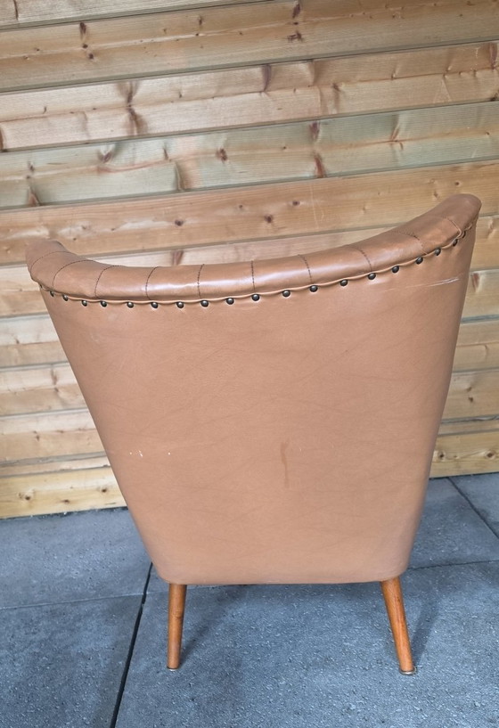 Fauteuil Cocktail / Fauteuil Club Vintage Mid Century - Skai Cognac - Années 50/60 – Wood (photo 3 of 5)