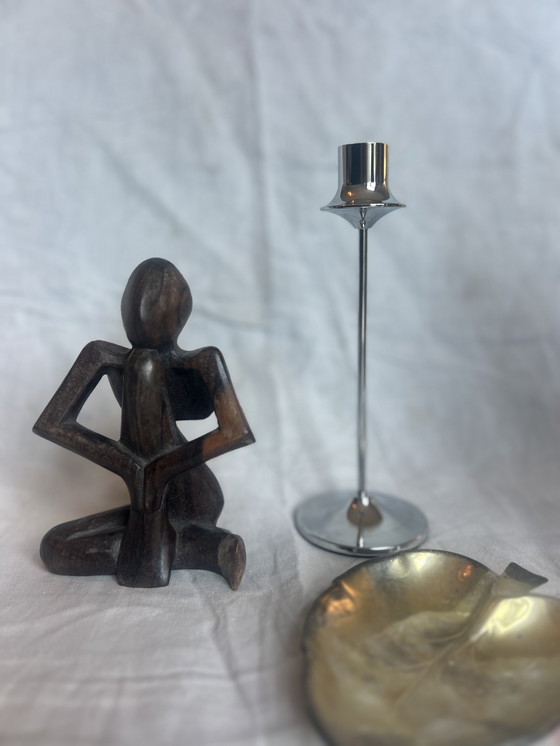 Image 1 of Houten beeld de denker seventies 79 abstract 