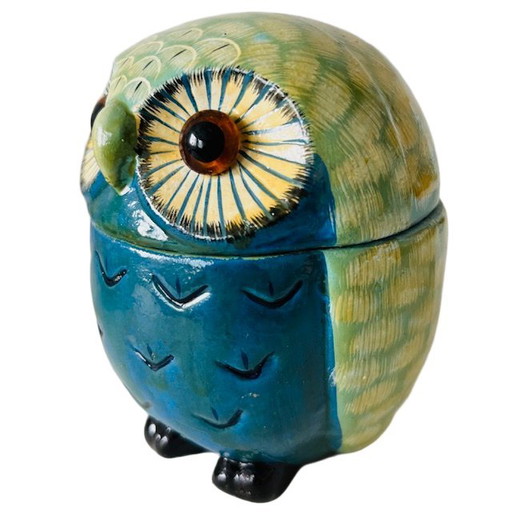 Vintage handbemalte Eule Keramik Krug