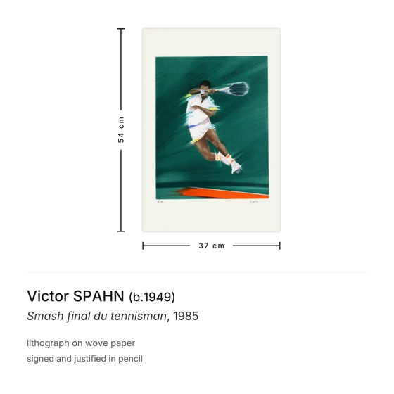 Lithographie signée par Victor Spahn, Smash Final, Tennisman, 1985 – Lithographies et sérigraphies, Paper (photo 3 of 5)