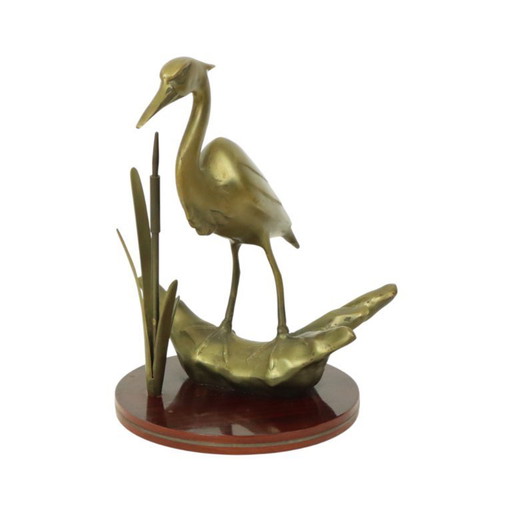 Brass Heron Statue Hollywood Regency