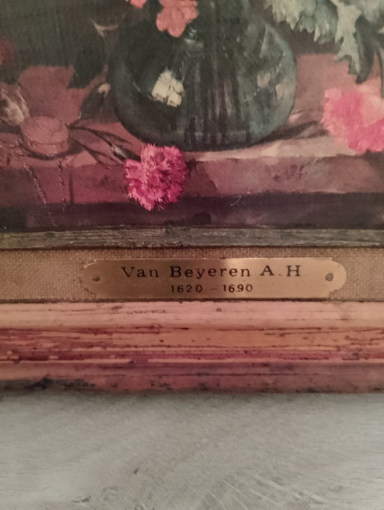 Image 1 of Reproductie op historisch canvas naar een stilleven van Abraham van Beyeren.