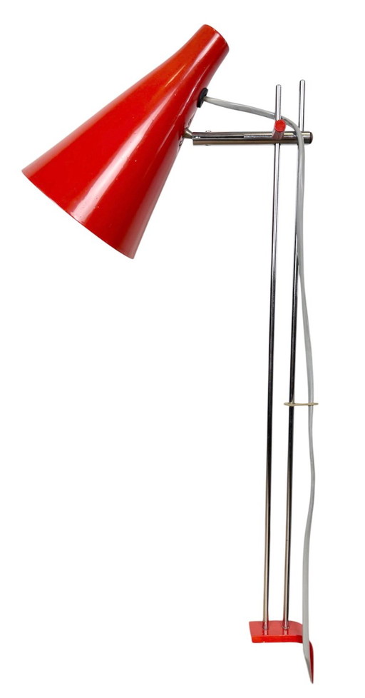 Vintage Red Table Lamp by Josef Hůrka for Lidokov, 1960s – tafellampen, Iron, Chrome