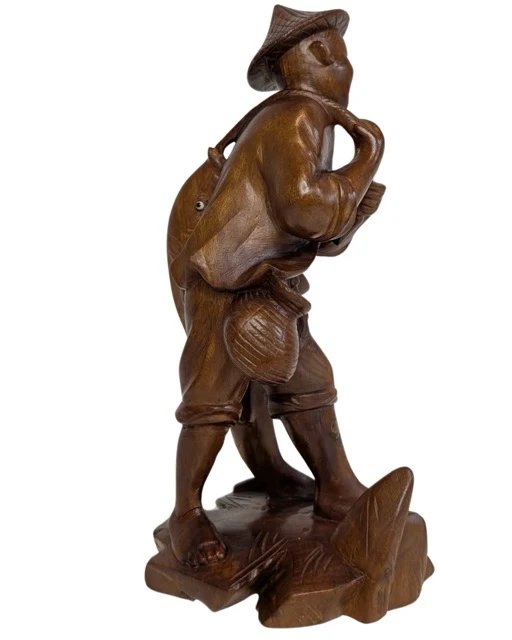 Chinese wooden lucky statue 'the fisherman with carp' – Sculpture (photo 12 of 14)