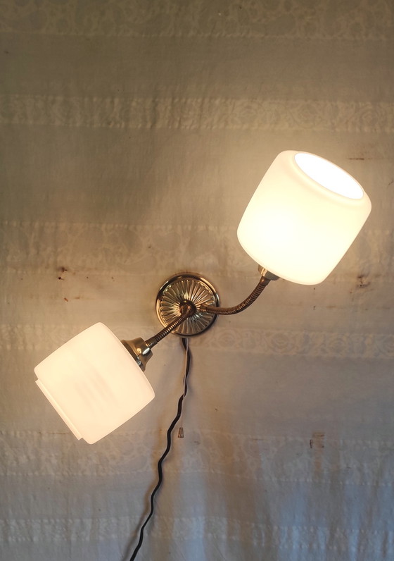 Image 1 of Double articulated wall light with opaline globe - 1950s/60s