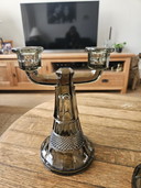 Beautiful Set of Vintage Art Deco Candlesticks – Smoked Glass (20 cm)